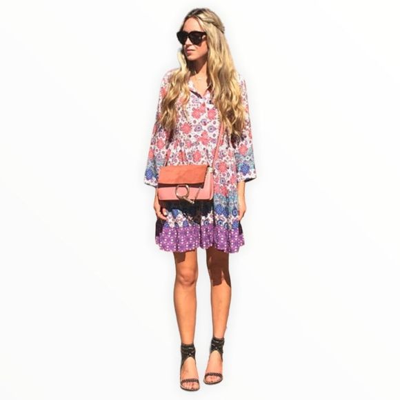 Lulu’s Once and Floral Mixed Print Shirt Dress Roll Tab Sleeves Small - Picture 3 of 16